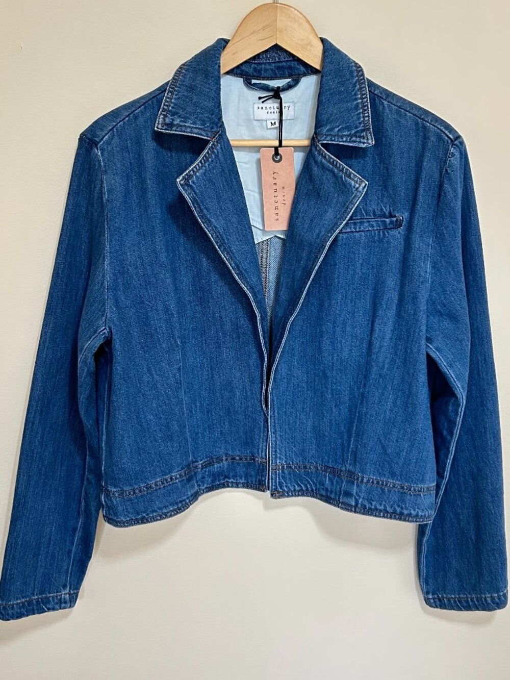 NWT Sanctuary Cropped Open Denim Blazer Blue Size M